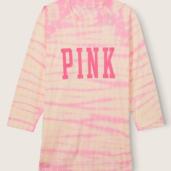 Victoria's Secret PINK Campus Baseball Tee Light Ivory Tie Dye Medium NEW - Picture 4 of 5
